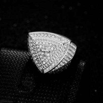 Gold Christ Ring with Diamond and Crucifix Amen Artisan