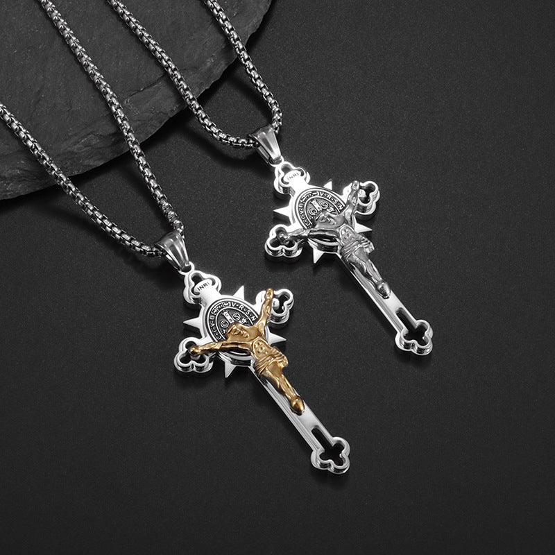 Saint Benedict Cross & Inscriptions Crucifix Necklace Amen Artisan