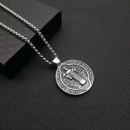 Vintage Saint Benedict Double-Sided Titanium Steel Pendant Amen Artisan