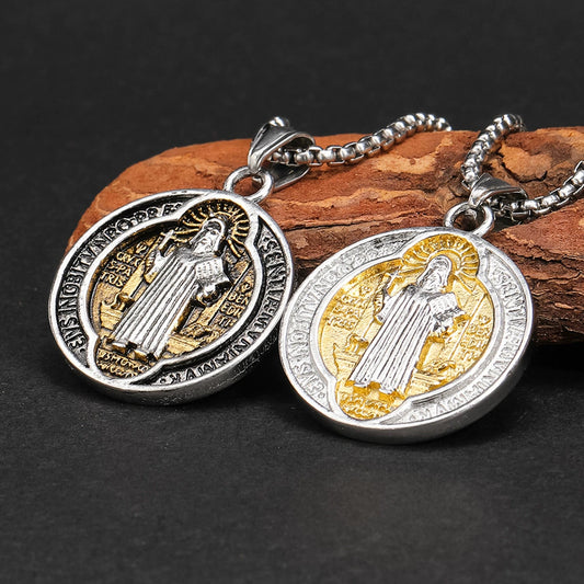 Vintage Saint Benedict Double-Sided Titanium Steel Pendant Amen Artisan