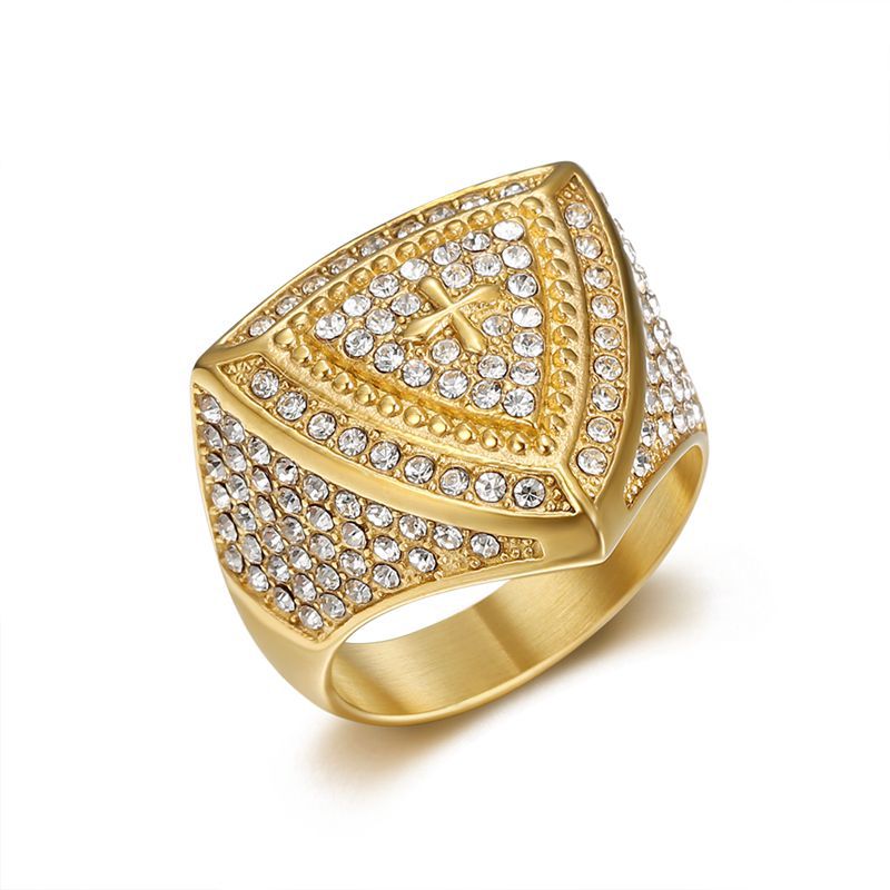 Gold Christ Ring with Diamond and Crucifix Amen Artisan