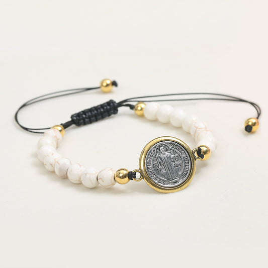 Turquoise Beads Saint Benedict Medal Adjustable Bracelet