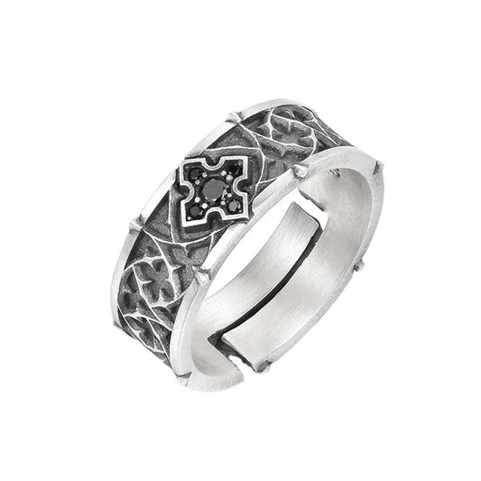 Amen Artisan Vintage Floral Cross Adjustable Open Ring