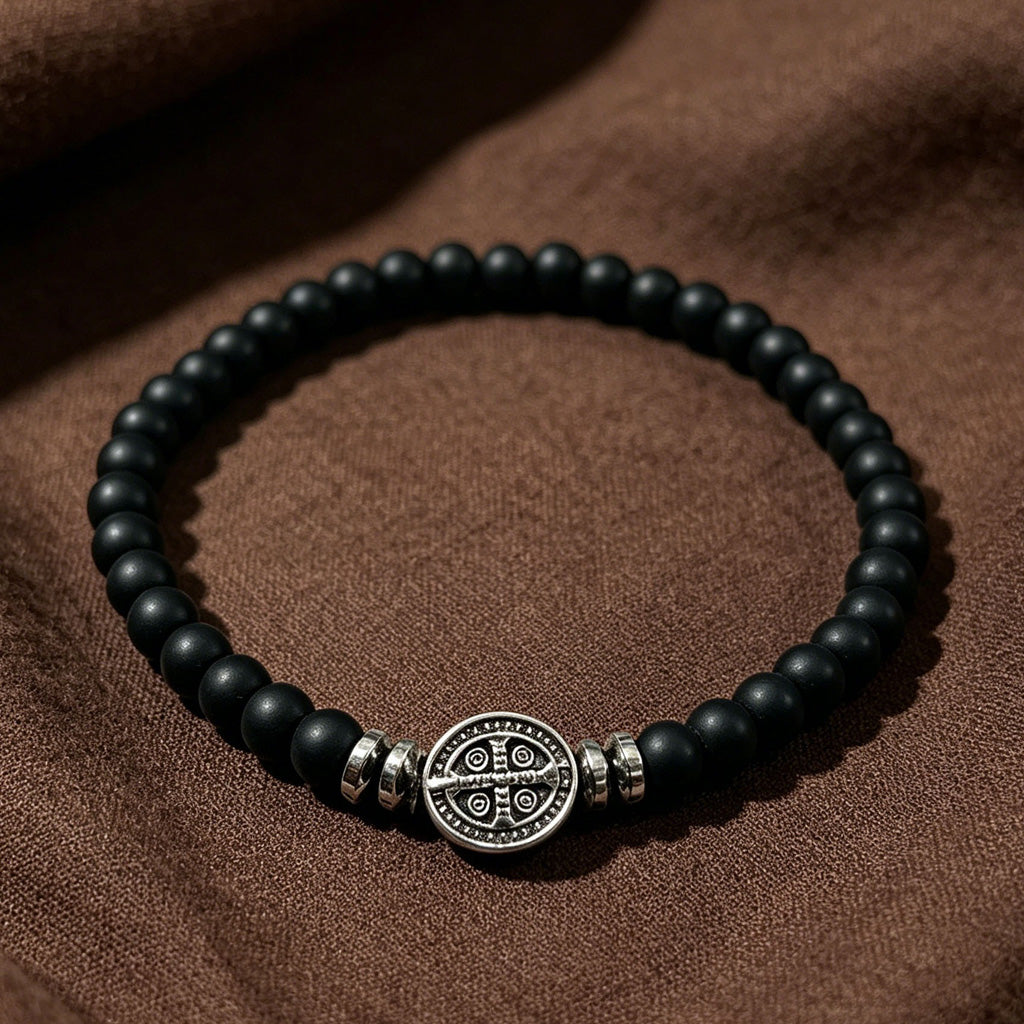 Multicolor Natural Stone St. Benedict Bracelet with Double-Sided Medal