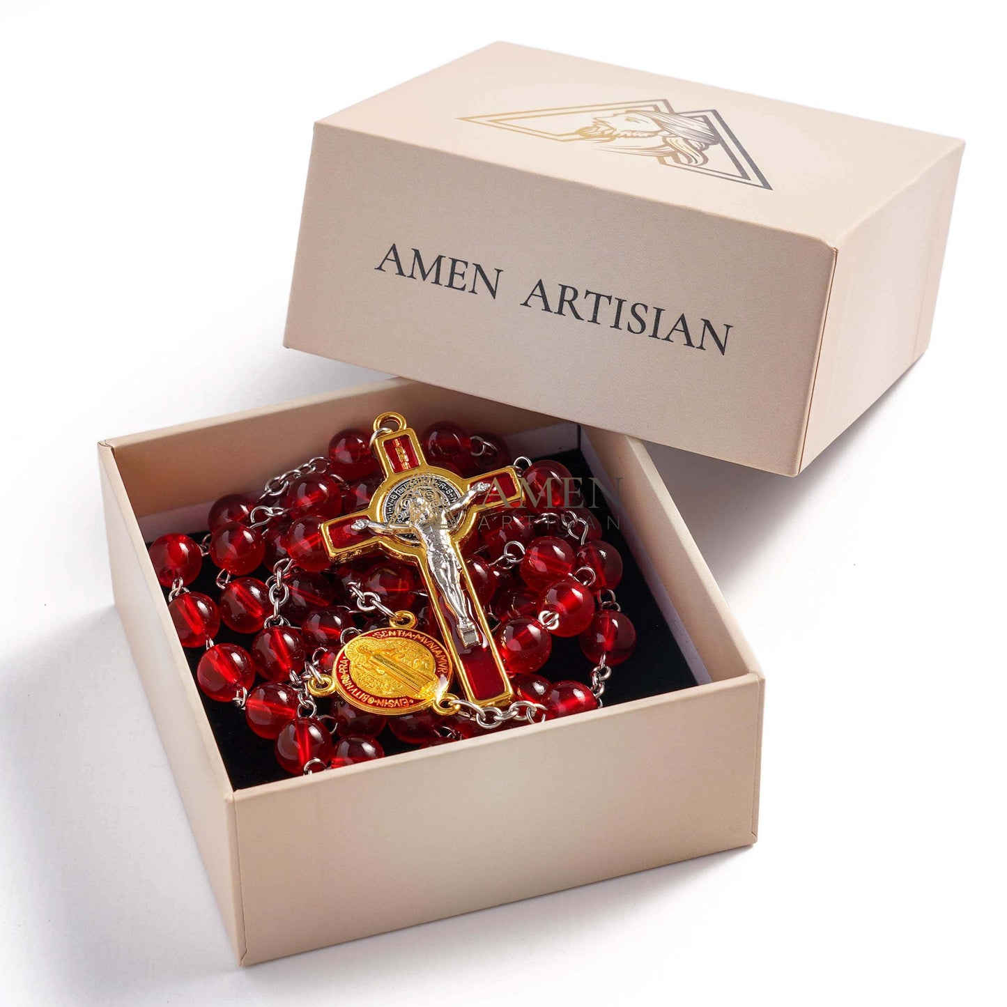 Red Glass Rosary Crucifix  Rosary Amen Artisan