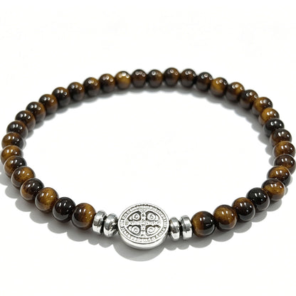 Multicolor Natural Stone St. Benedict Bracelet with Double-Sided Medal