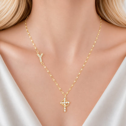 【DEAL TODAY】Sparkling Zircon Cross Necklace with A-Z Initial Charm