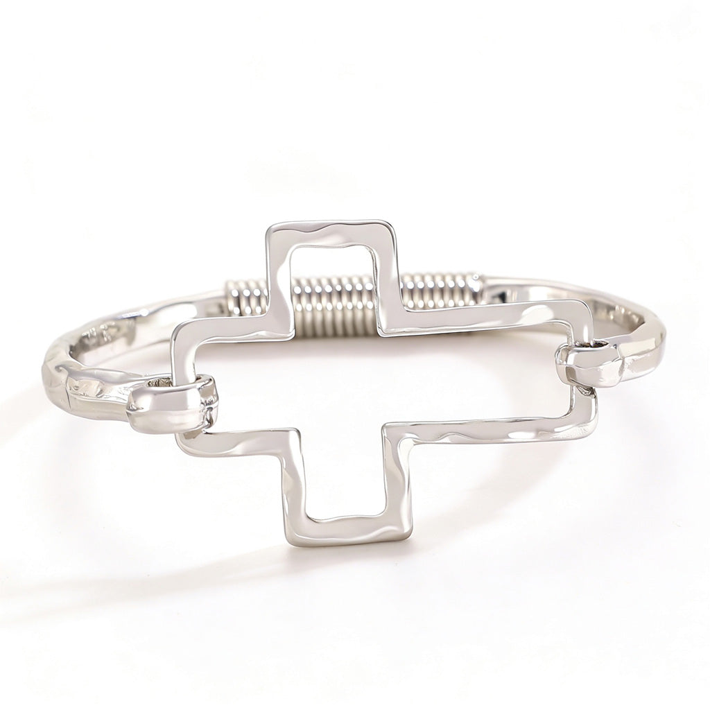 Textured Cross Cuff Bracelet with Cutout Design