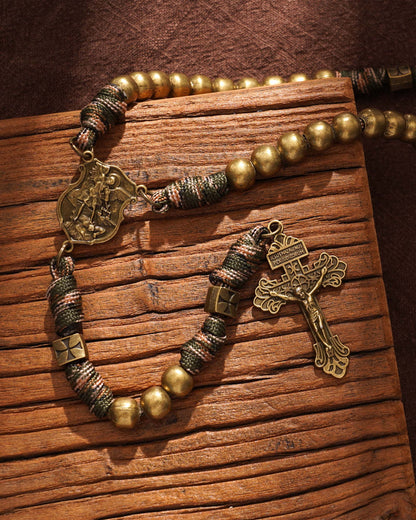 St. Michael Heavyweight Bronze Rosary: 48cm Hand-Braided Tactical Armor | Amen Artisan