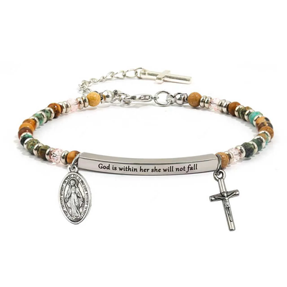 Adjustable Natural Stone Bracelet with Cross | Amen Artisan