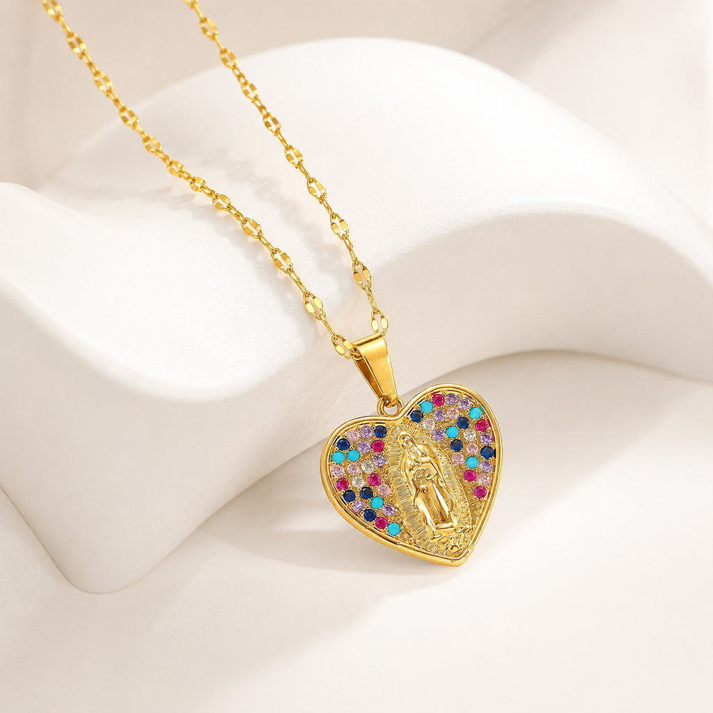 【DEAL TODAY】Colorful Crystal Our Lady Heart Necklace