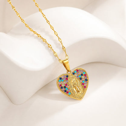 【DEAL TODAY】Colorful Crystal Our Lady Heart Necklace