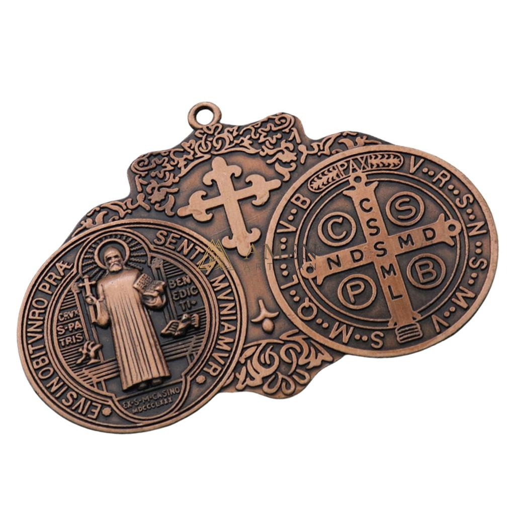 Saint Benedict Double Medallion Pendant Ornament  Amen Artisan