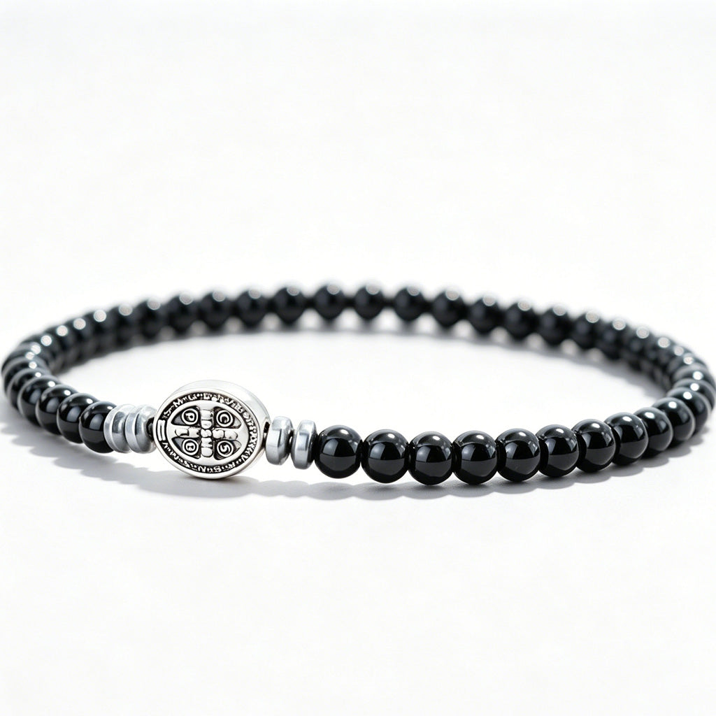 Multicolor Natural Stone St. Benedict Bracelet with Double-Sided Medal