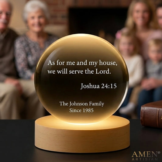 Custom Engraved Scripture Crystal Ball Night Light - Personalized Family Covenant Amen Artisan