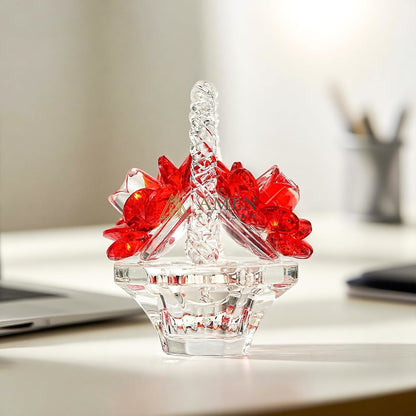 Crystal Red Rose Flower Basket Figurine Amen Artisan