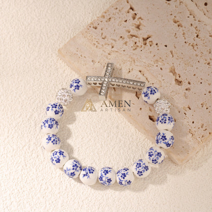 Blue and White Porcelain Zircon Bracelet