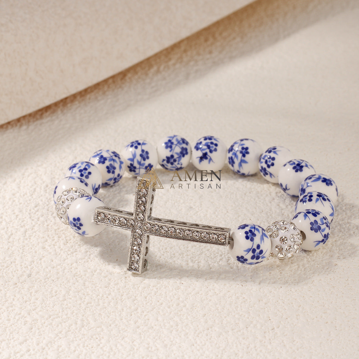 Blue and White Porcelain Zircon Bracelet