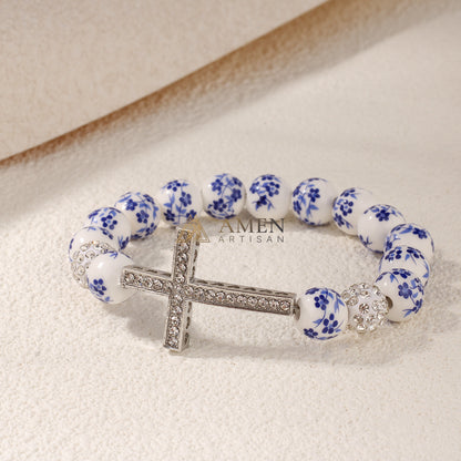 Blue and White Porcelain Zircon Bracelet