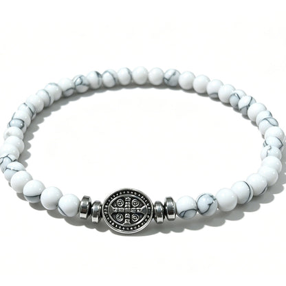 Multicolor Natural Stone St. Benedict Bracelet with Double-Sided Medal