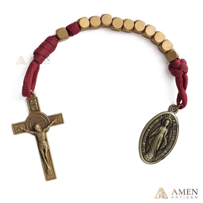 Burgundy Clip-On Pocket Decade Rosary with Crucifix and Our Lady Medal