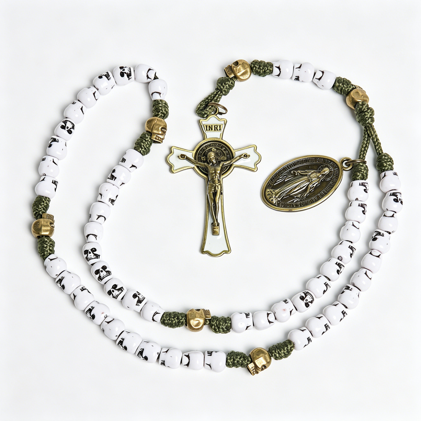 Military Green Skull Bead Rosary | Amen Artisan