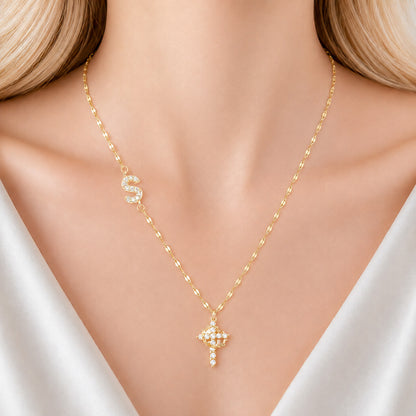 【DEAL TODAY】Sparkling Zircon Cross Necklace with A-Z Initial Charm