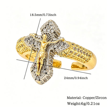 【Deal Today】Cubic Zirconia Crucifix Open Ring in Brass - Faith, Hope & Protection |  Amen Artisan
