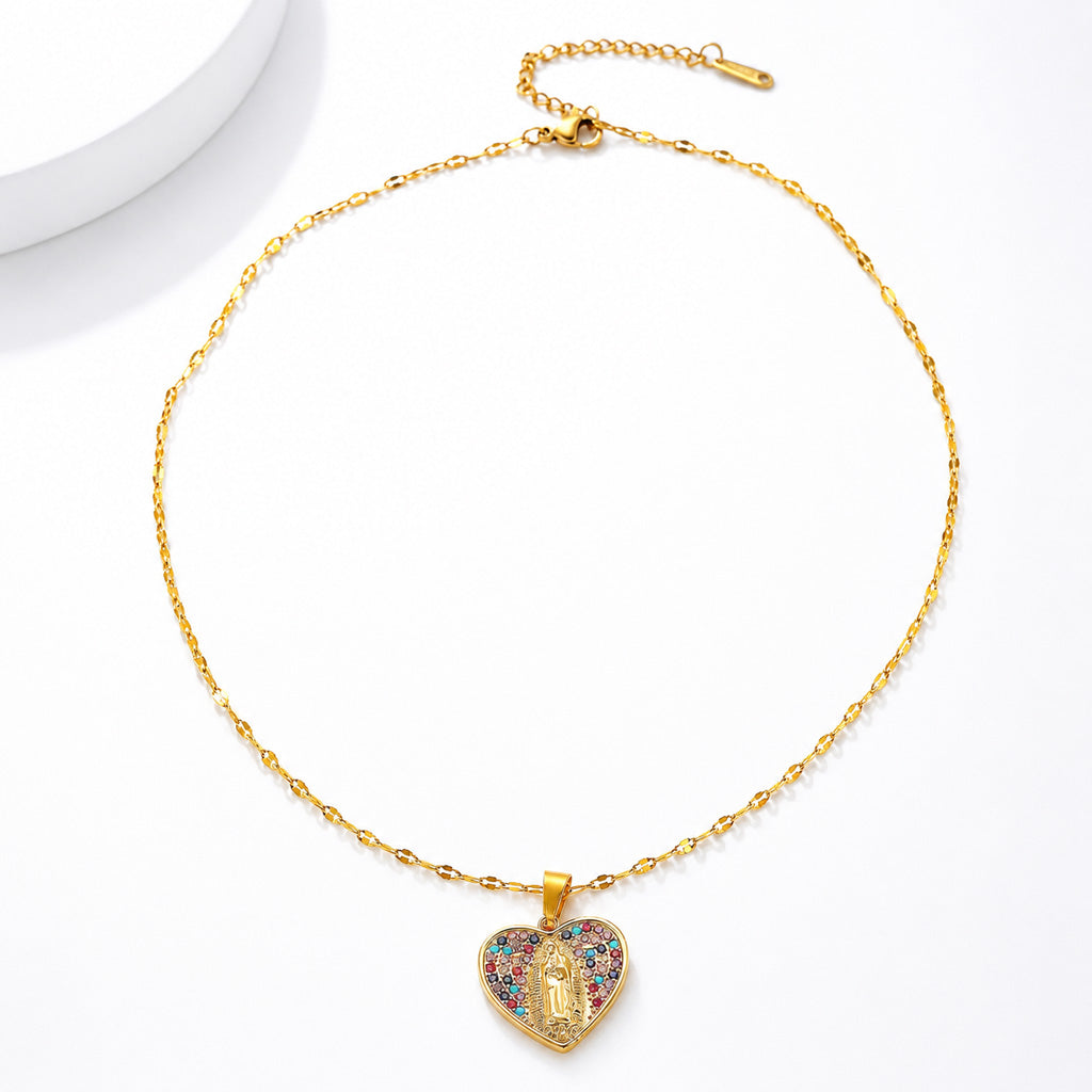 【DEAL TODAY】Colorful Crystal Our Lady Heart Necklace