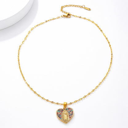 【DEAL TODAY】Colorful Crystal Our Lady Heart Necklace