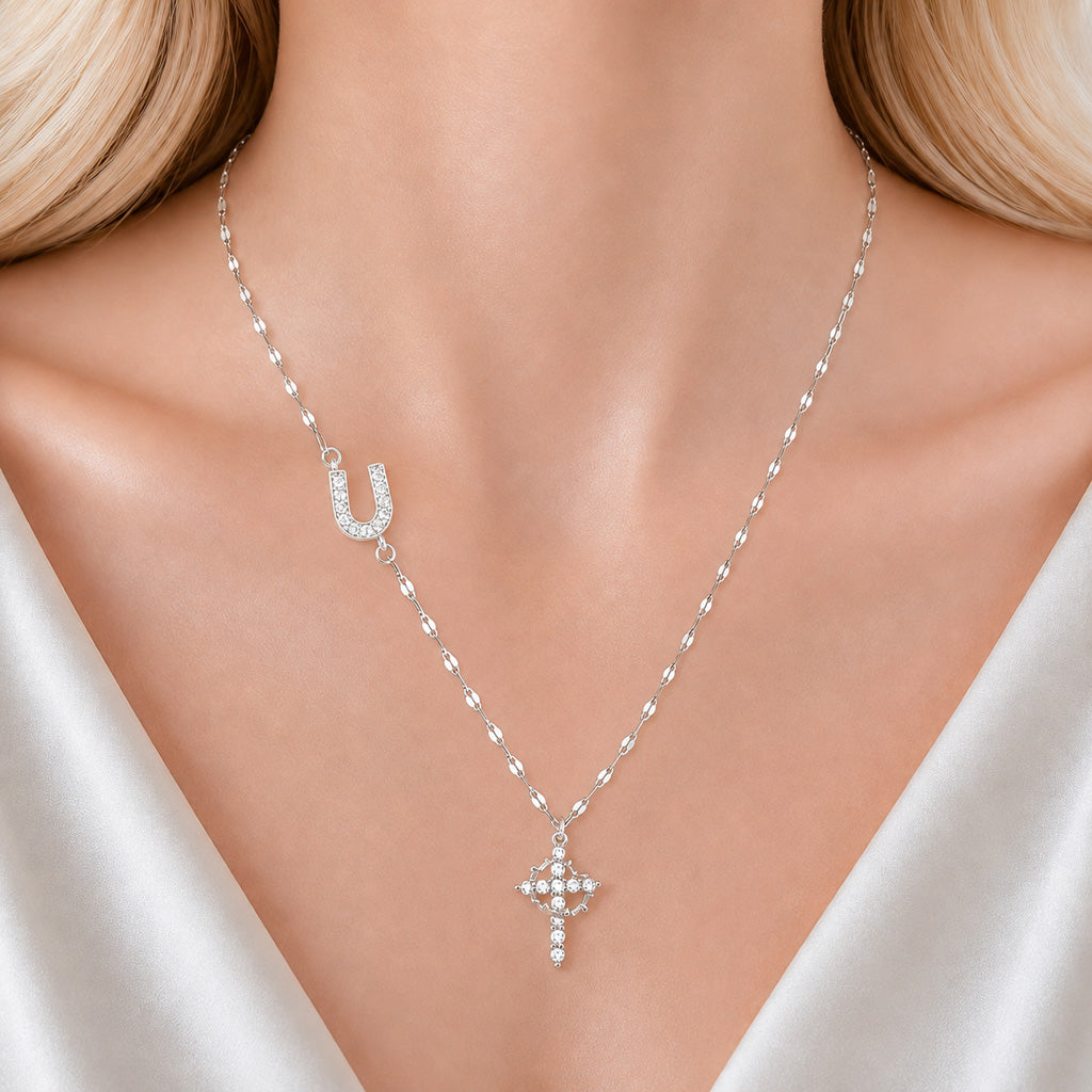 【DEAL TODAY】Sparkling Zircon Cross Necklace with A-Z Initial Charm