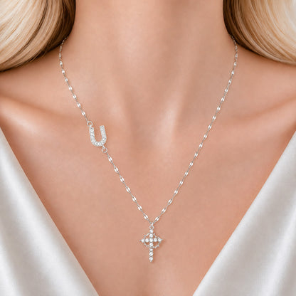 【DEAL TODAY】Sparkling Zircon Cross Necklace with A-Z Initial Charm