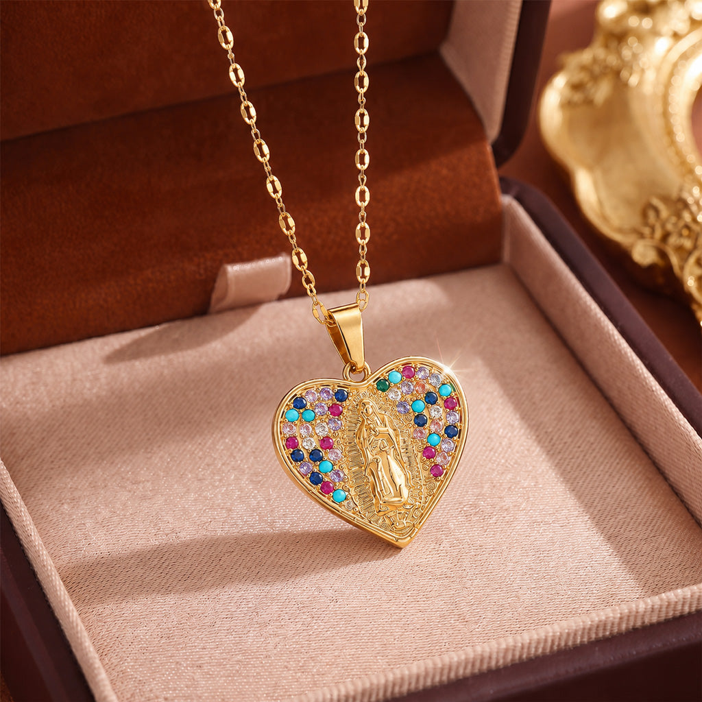 【DEAL TODAY】Colorful Crystal Our Lady Heart Necklace
