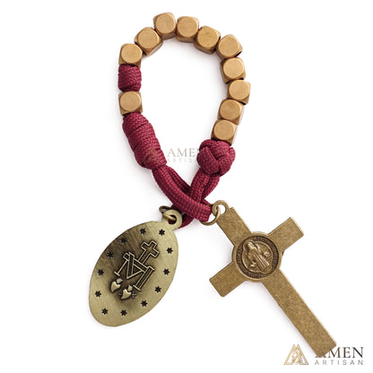 Burgundy Clip-On Pocket Decade Rosary with Crucifix and Our Lady Medal