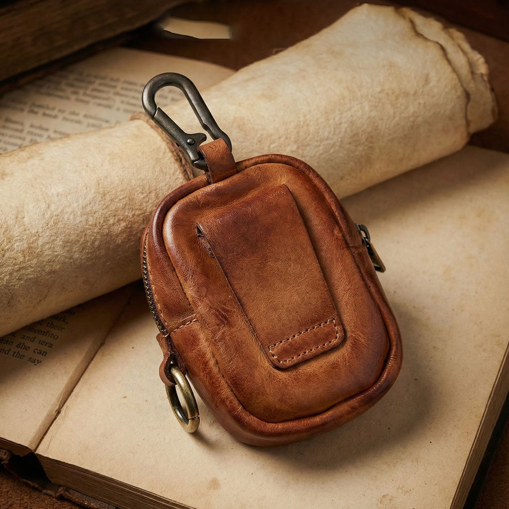 Vintage Full-Grain Leather Rosary Pouch — Classic Faith Storage Case