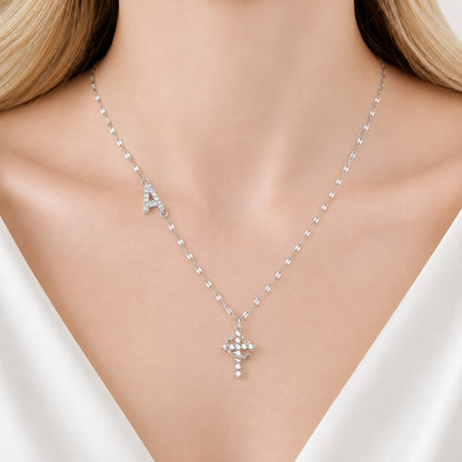 【DEAL TODAY】Sparkling Zircon Cross Necklace with A-Z Initial Charm