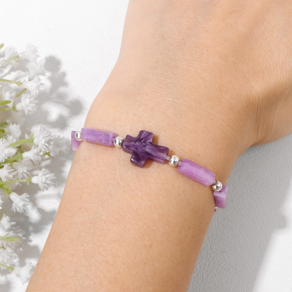 Cross Purple Stone Bracelet Amen Artisan