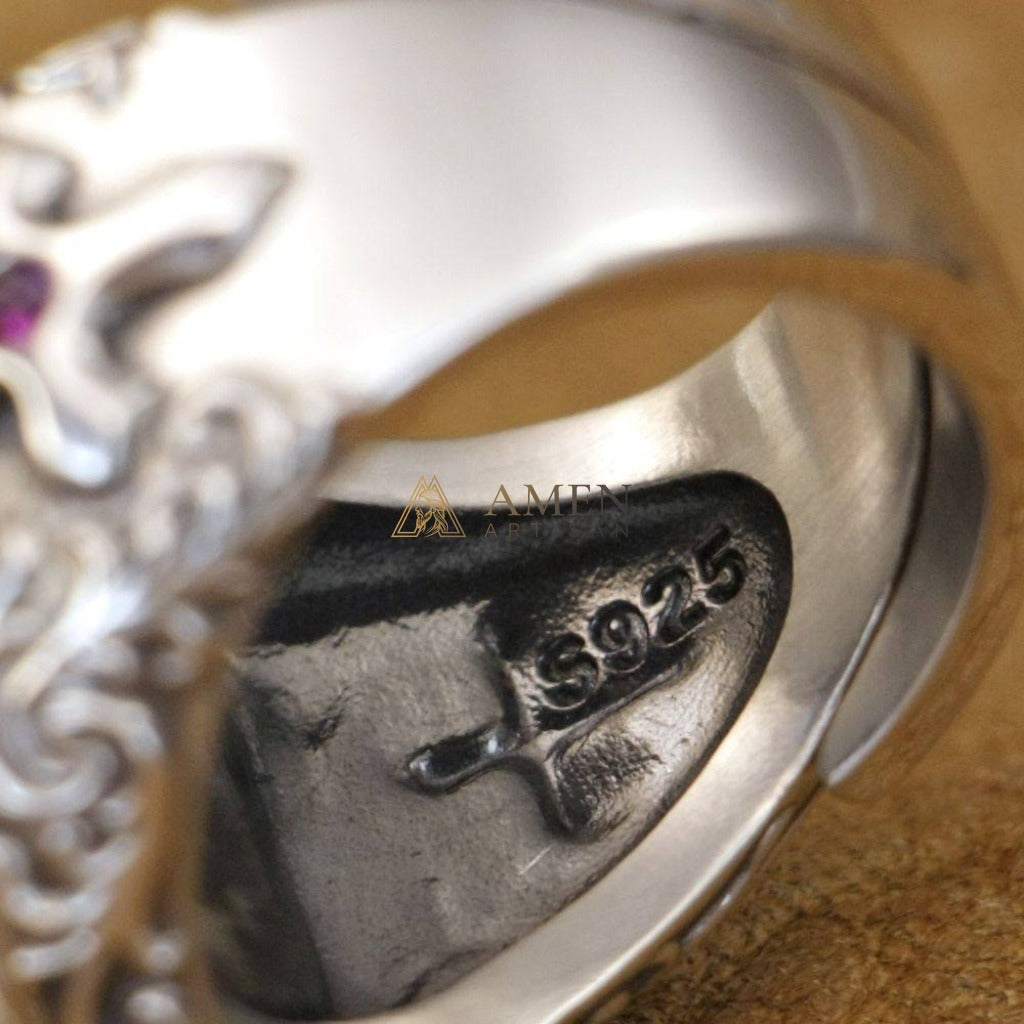 925 Sterling Silver Shield Cross Ring Amen Artisan
