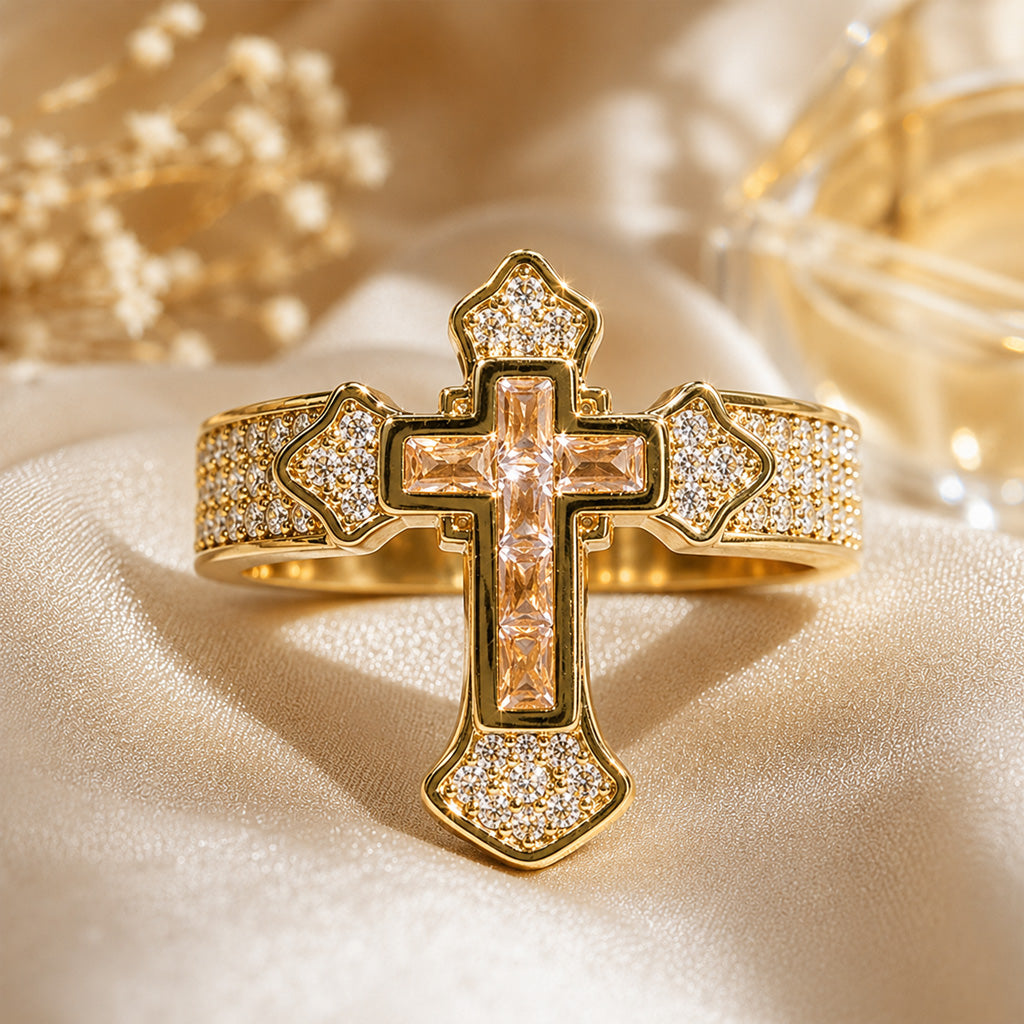 【DEAL TODAY】Sparkling Cross Statement Ring with Rhinestone Accents
