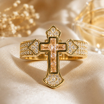 【DEAL TODAY】Sparkling Cross Statement Ring with Rhinestone Accents