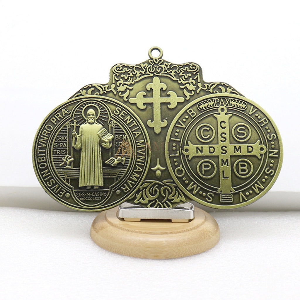 Saint Benedict Double Medallion Pendant Ornament  Amen Artisan