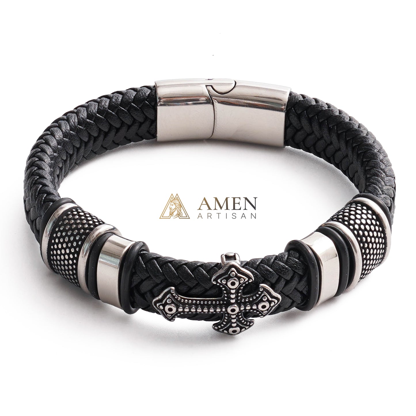 Handcrafted Cross Leather Bracelet Amen Artisan