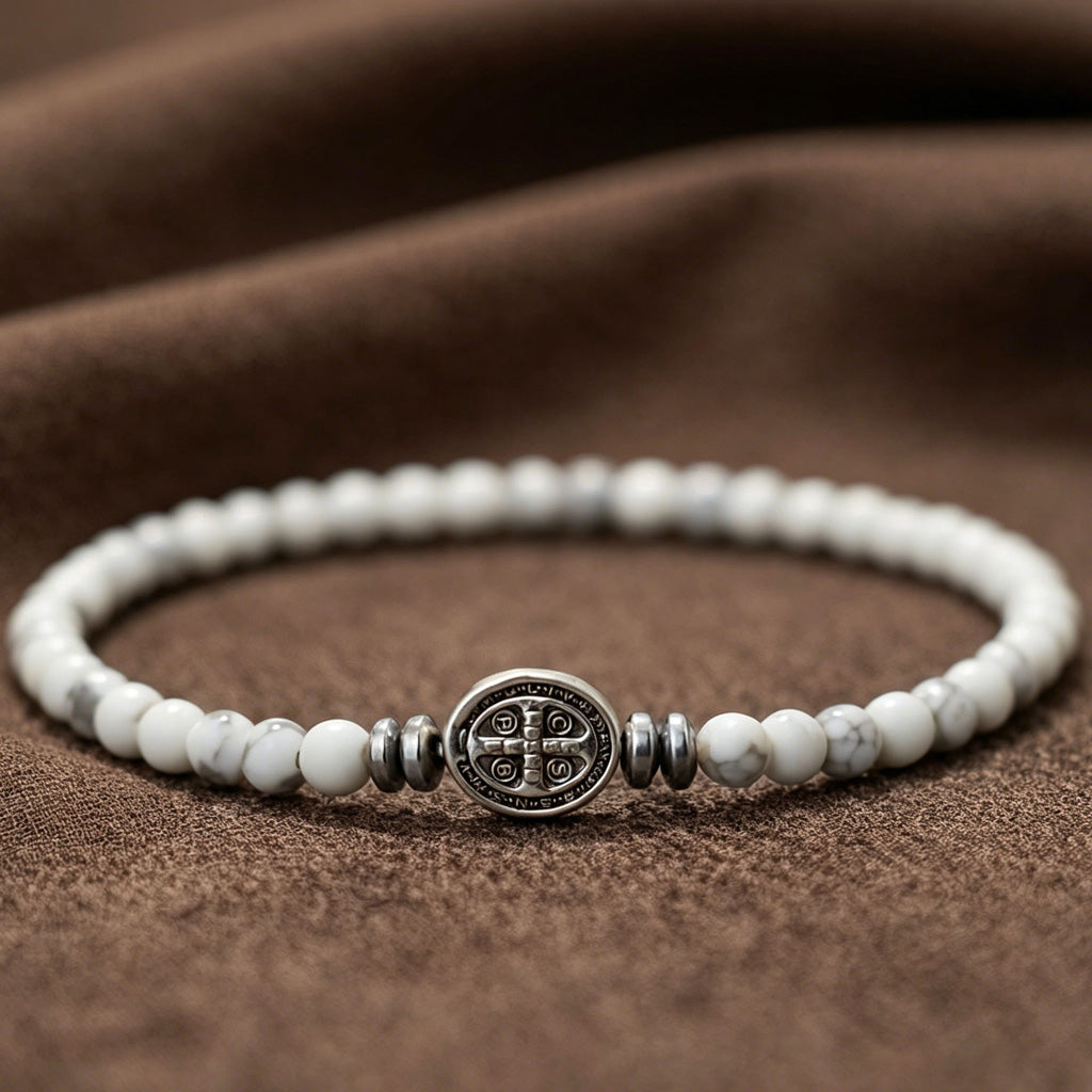 Multicolor Natural Stone St. Benedict Bracelet with Double-Sided Medal