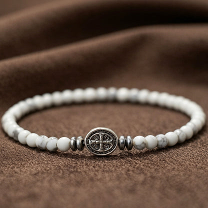 Multicolor Natural Stone St. Benedict Bracelet with Double-Sided Medal