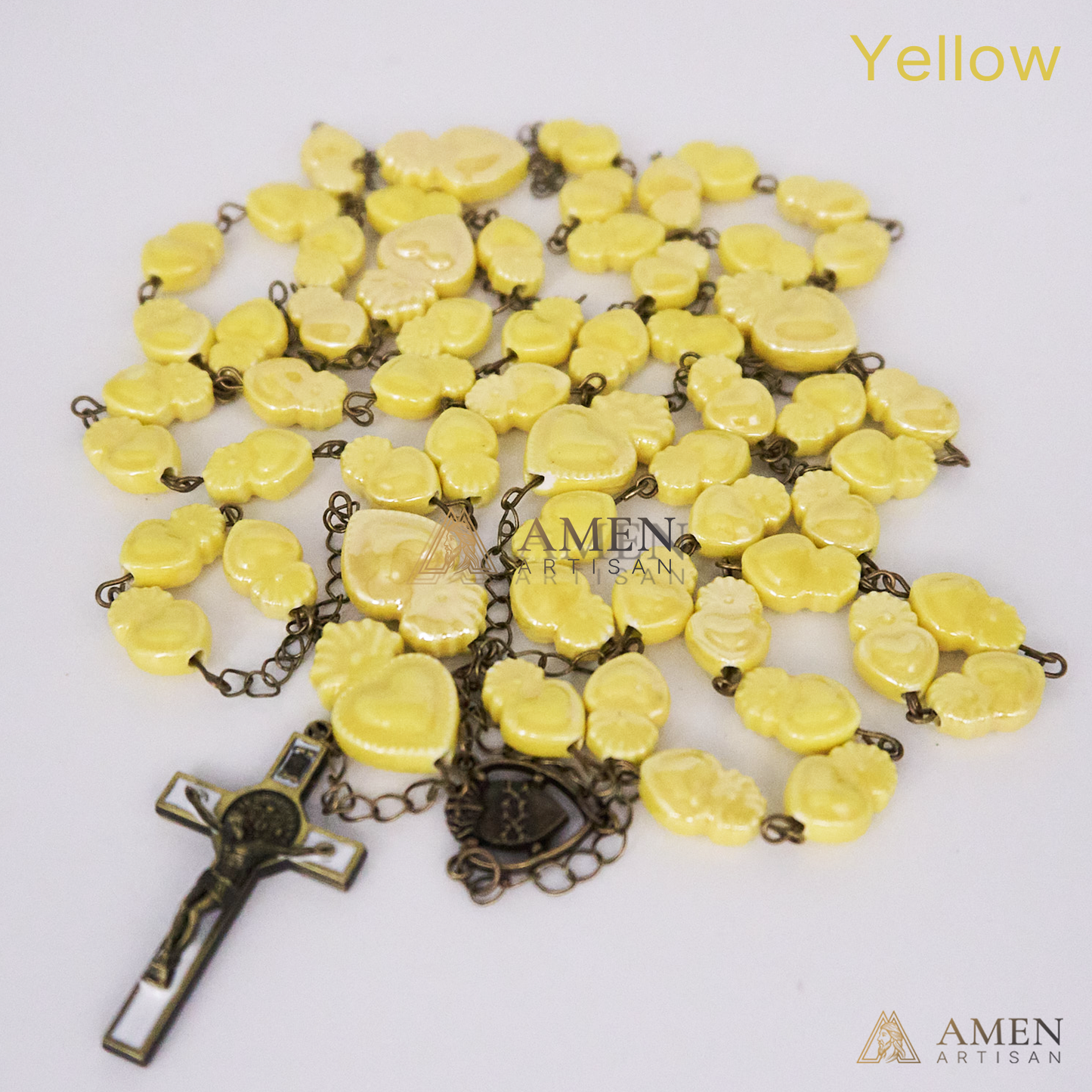 Ceramic Sacred Heart Beads Rosary - Vintage Bronze Style Rosary - Amen Artisan