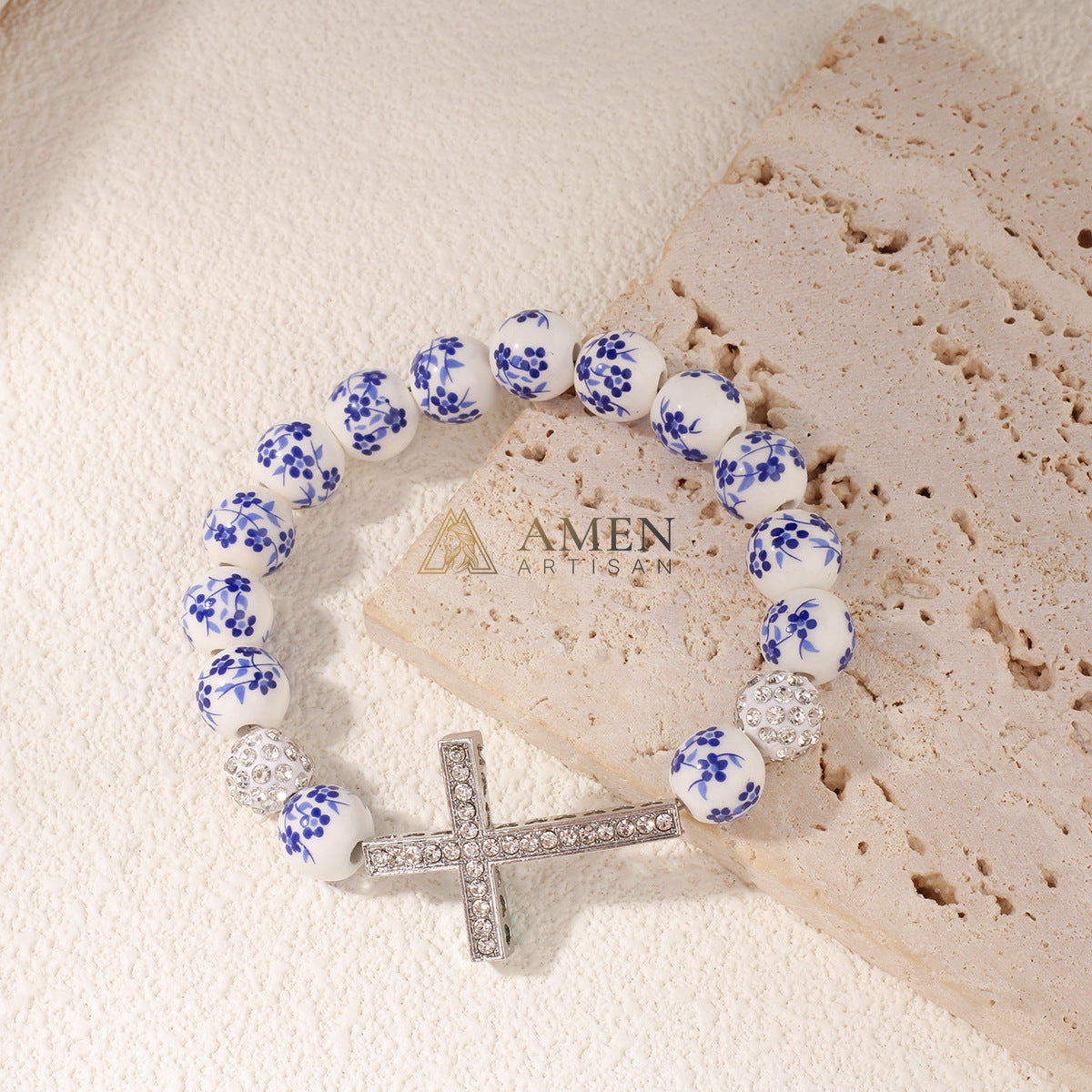 Blue and White Porcelain Zircon Bracelet