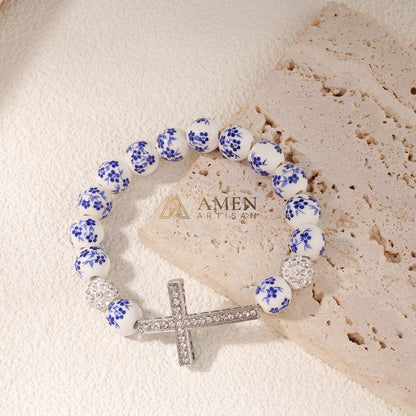 Blue and White Porcelain Zircon Bracelet