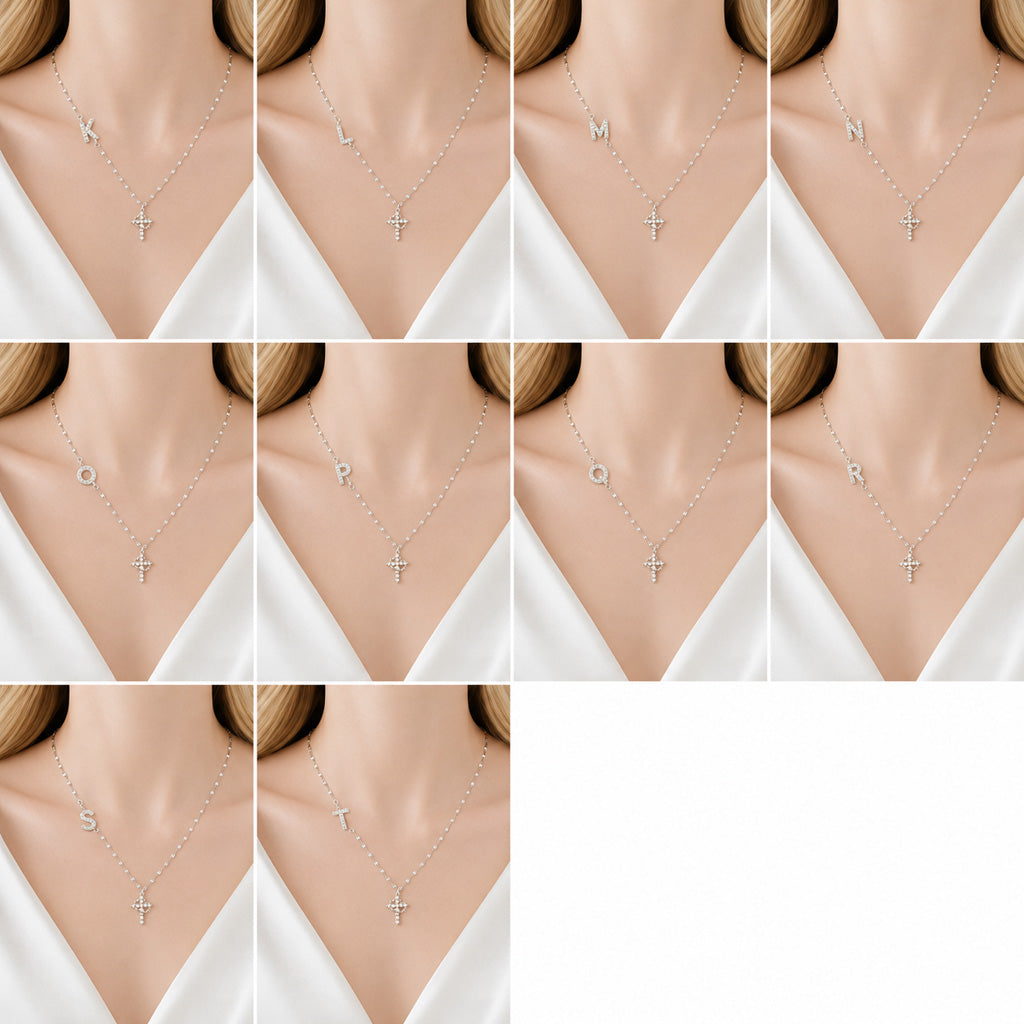 【DEAL TODAY】Sparkling Zircon Cross Necklace with A-Z Initial Charm