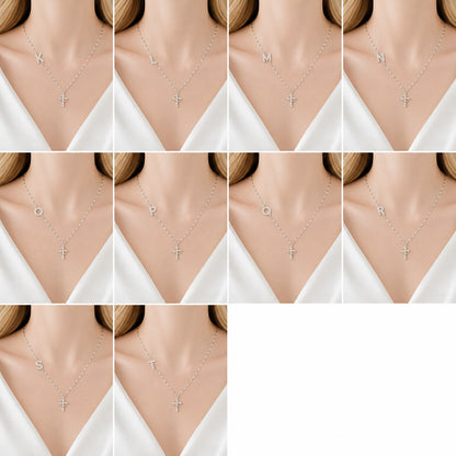 【DEAL TODAY】Sparkling Zircon Cross Necklace with A-Z Initial Charm