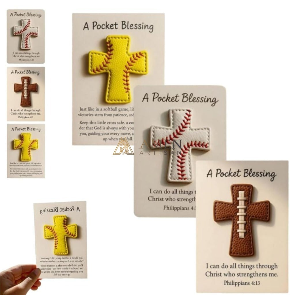 Handmade Leather Football Cross Sports Ornament Amen Artisan